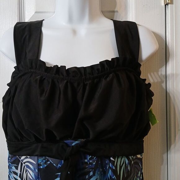 Slopehill black blue fern print Tankini Top Swimwear Dress Sz XL - Picture 3 of 7